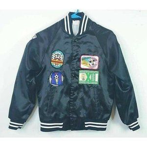 Hartwell Girls Vintage Soccer Varsity Jacket Black Long Sleeve Patches USA 14-16